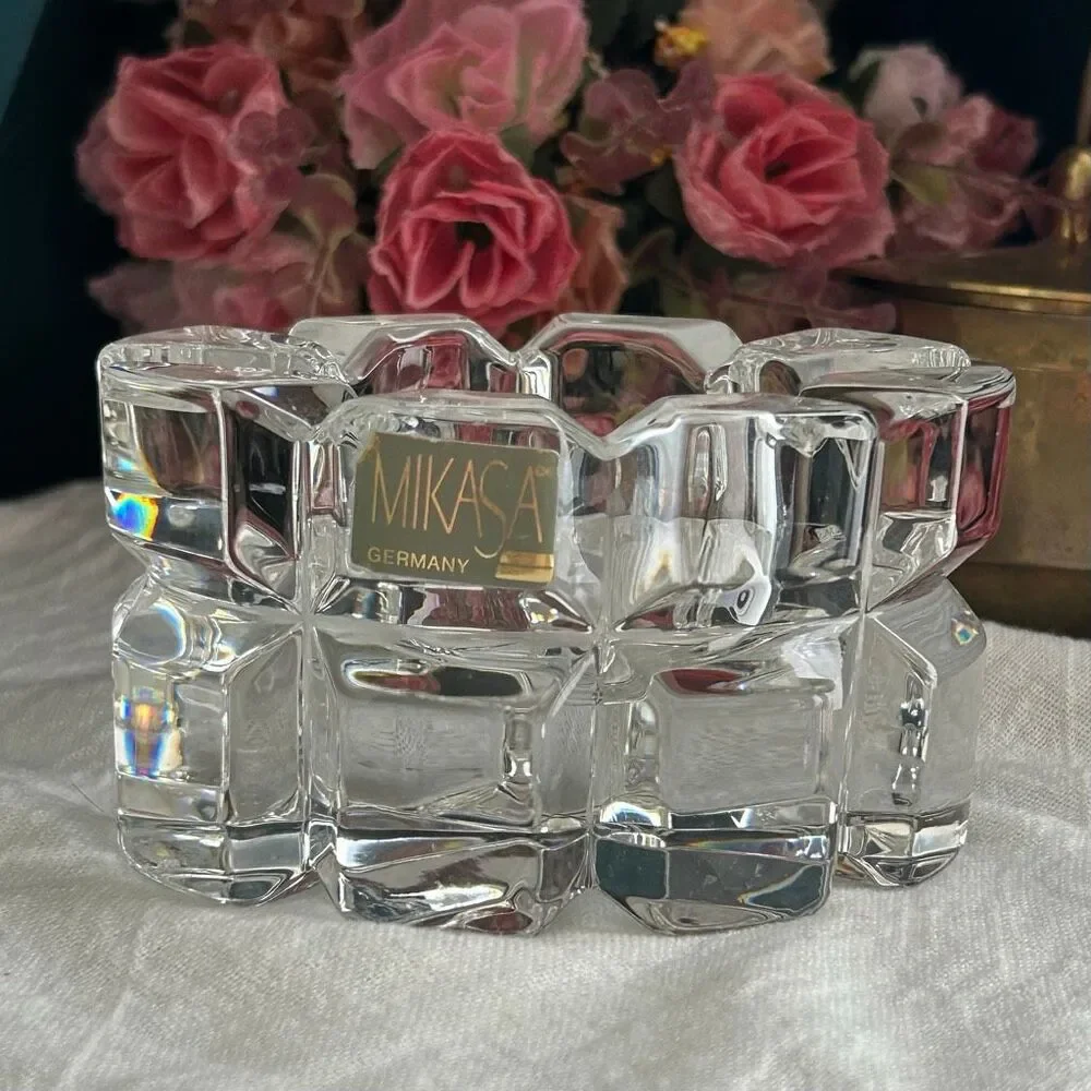 Vintage Mikasa Reflections Germany Crystal Oval Votive Candle Holder